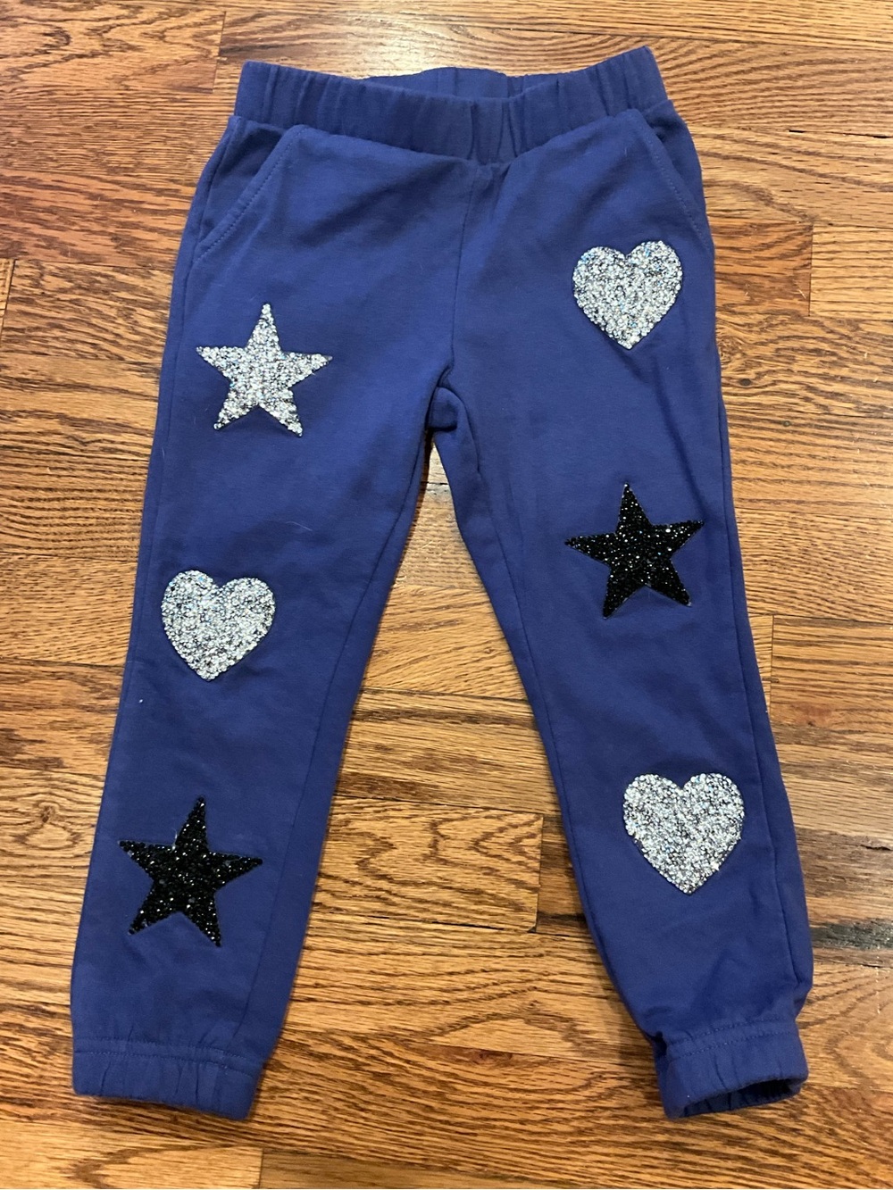 MIA New York Navy Icon Sweatpants Silver & Black Sparkle Hearts and Stars